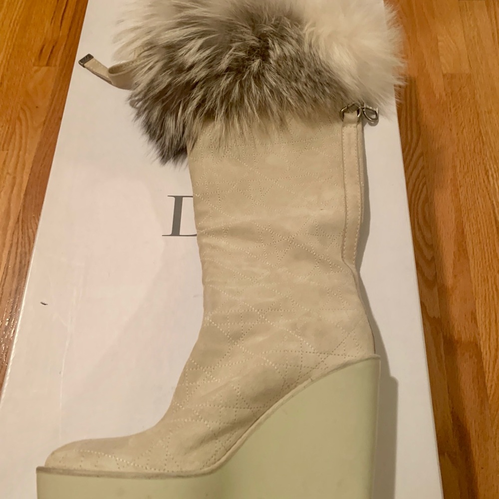 Authentic Christian Dior Long Boots With Fox Fur